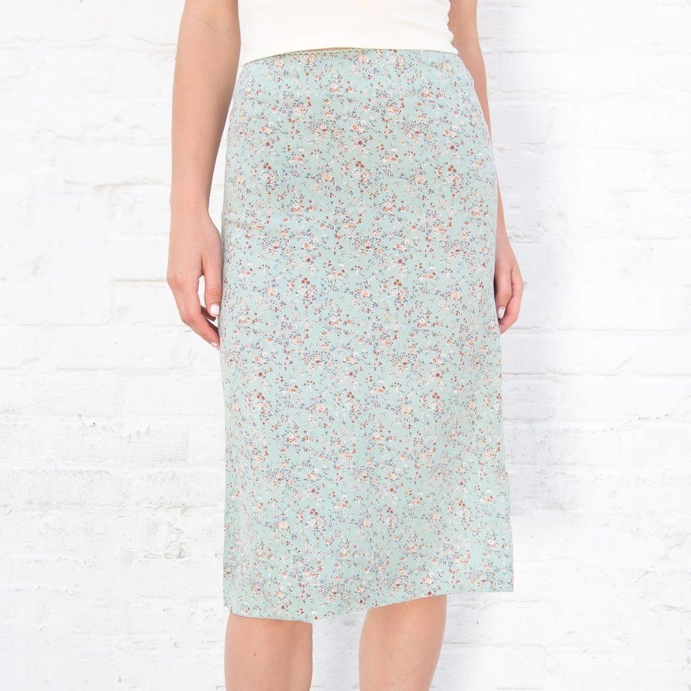 Brandy Melville phoebe midi skirt in sage green blue floral